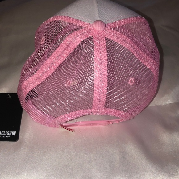 True Religion Optic White & Pink Mesh Butterfly Trucker Hat Rhinestone OS NWT main image 9
